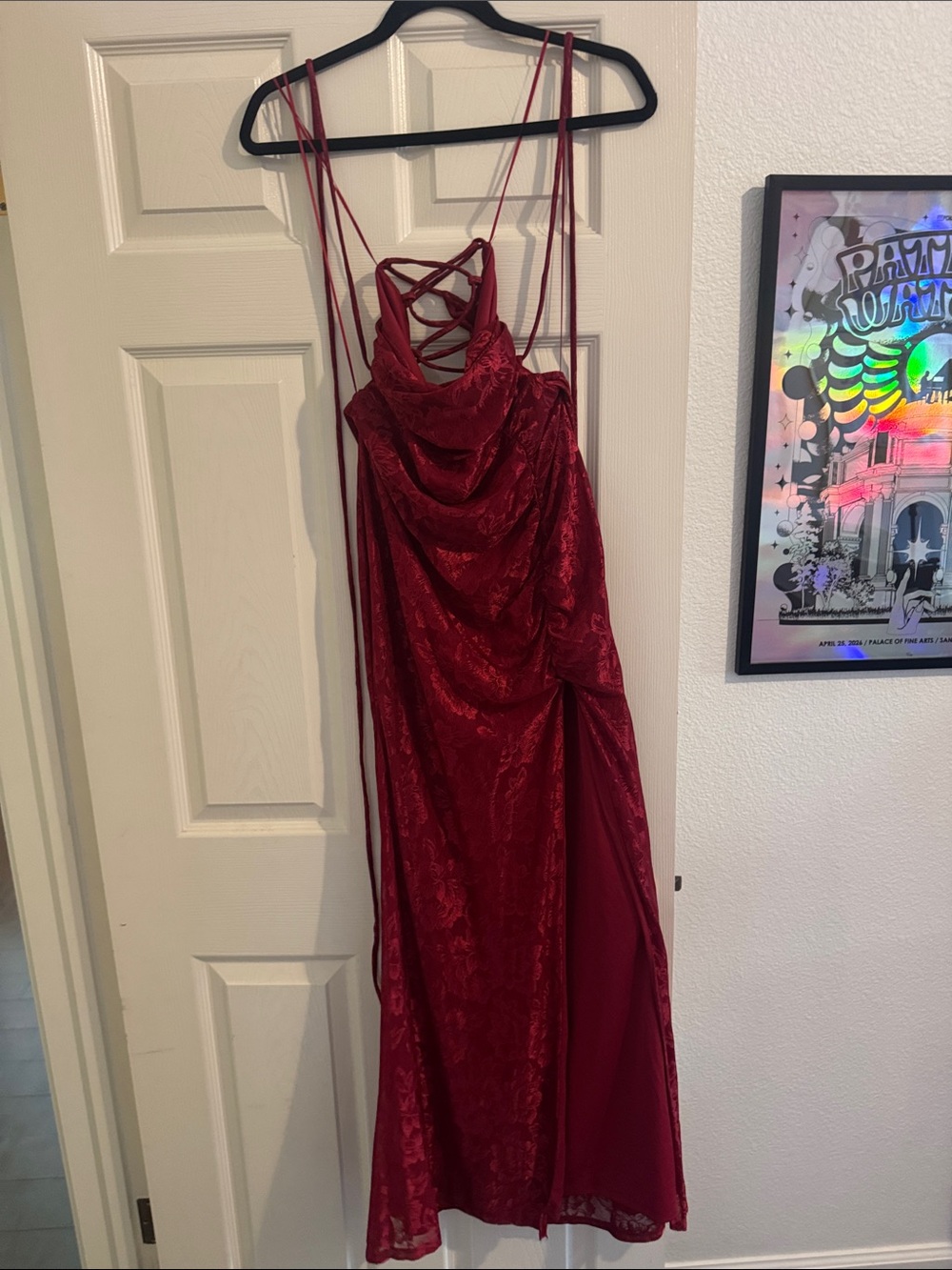 Windsor Burgundy Lace-Print Maxi Dress with Strappy Back